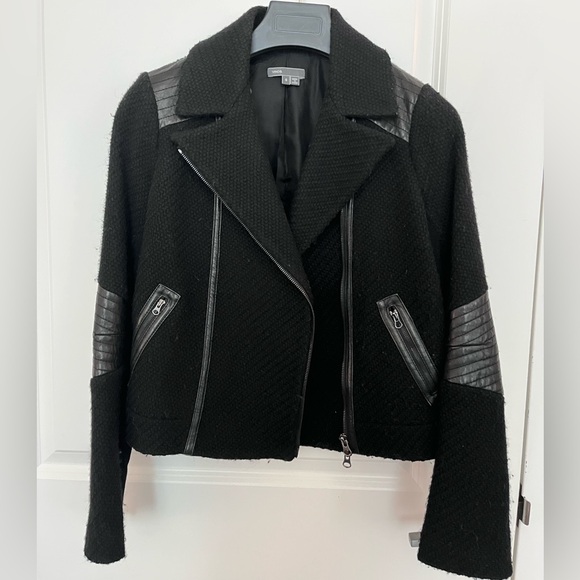 VINCE Sz Small Mixed Media Leather Moto Jacket - Picture 1 of 6